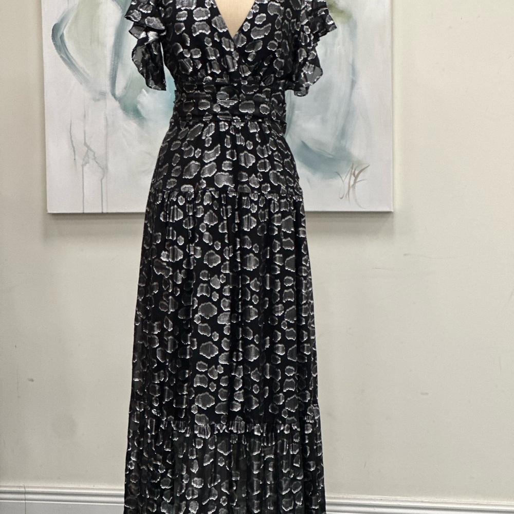 XS Ba & sh Gemma black and silver metallic gown